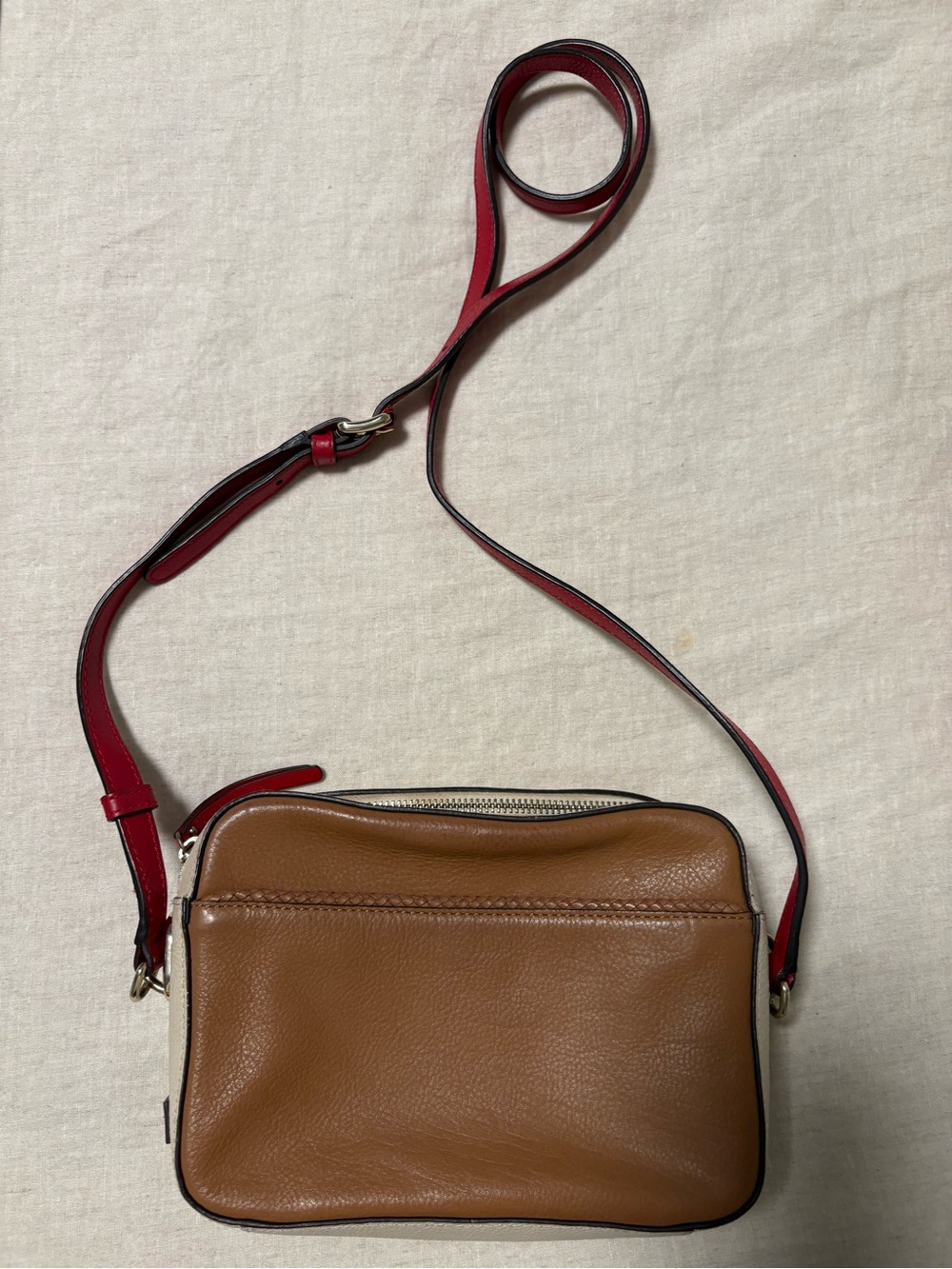 Cole Haan Tan Leather Crossbody with Red Strap